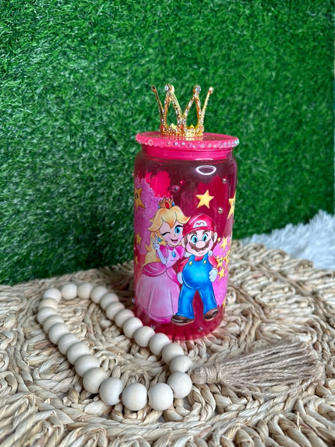 Princess Glass Can Decorated / 16 oz