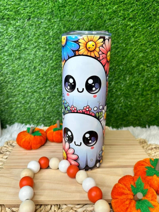 Cute Ghost with Flowers/Tumbler