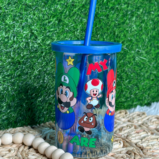 Mario glass with lid/12oz