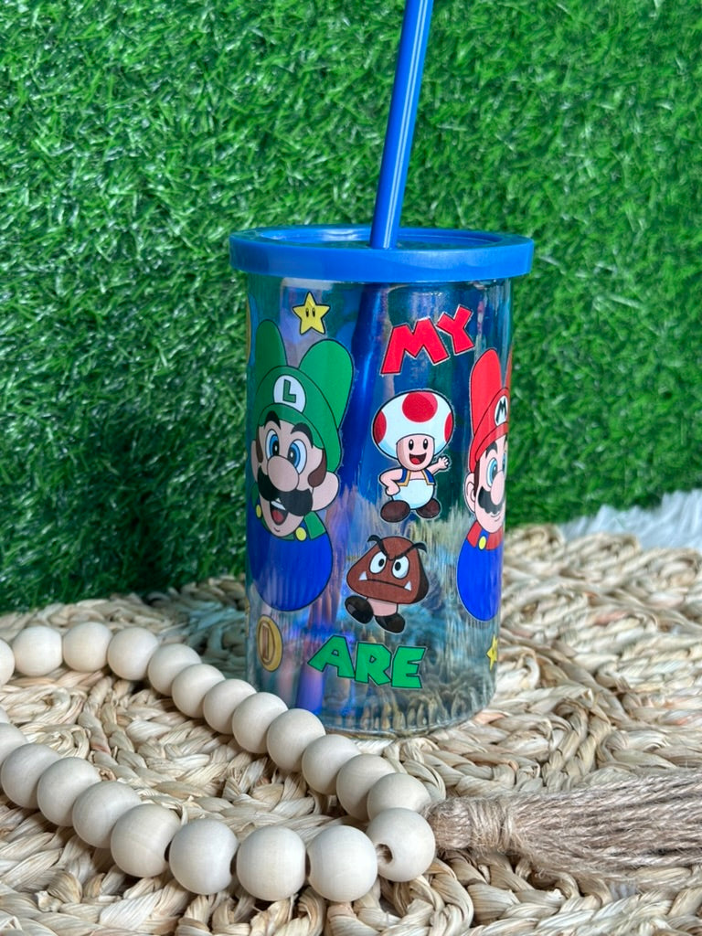 Mario glass with lid/12oz
