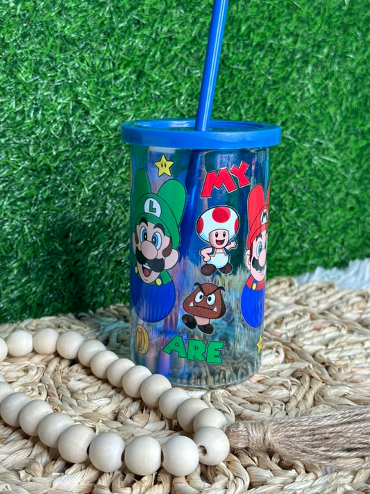 Mario glass with lid/12oz